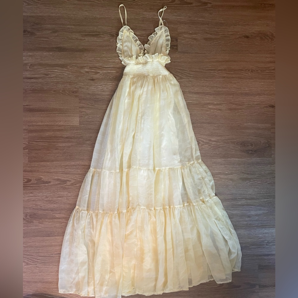 Vici Cream Tiered Ruffle Maxi Dress